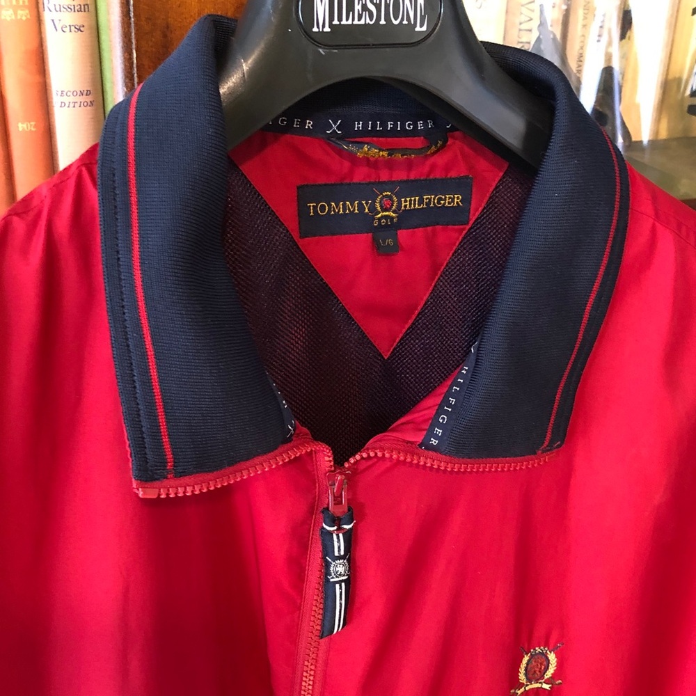 Tommy Hilfiger Red Bomber Jacket with Navy Trim